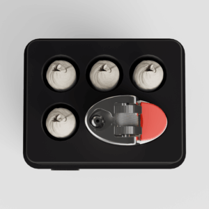 Forma Pack case for four pre-rolls and a lighter in Graphite, seen from above