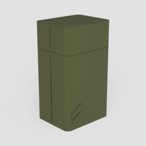 Forma Pack case for four pre-rolls and a lighter in Moss, angled shot with the cap off