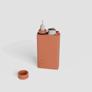 Forma Pocket pre-roll and lighter case in Clay, shown open, with the interior visible