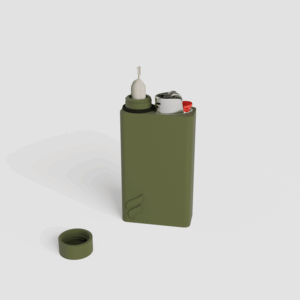 Forma Pocket pre-roll and lighter case in Moss, shown open, with the interior visible